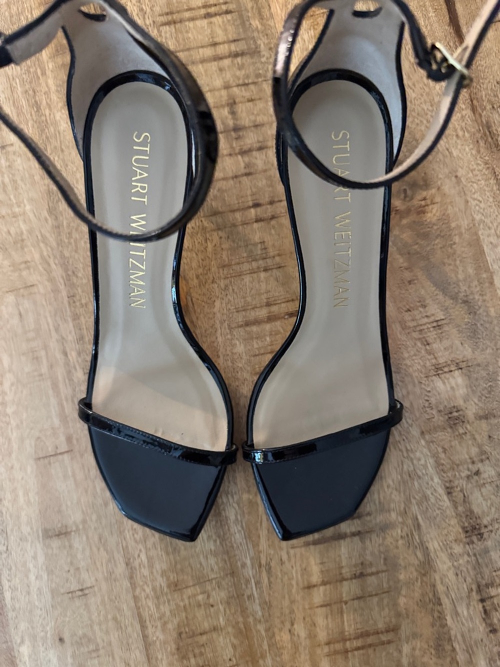 Stuart Weitzman Black Nudist II 75 Patent leather Ankle-Strap Heels 10B - Picture 4 of 7